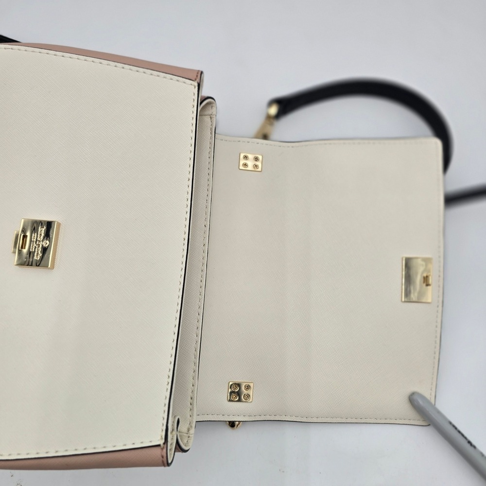 Kate Spade New York Colorblock Saffiano Leather Crossbody Bag Black Cream Pink - Picture 6 of 11